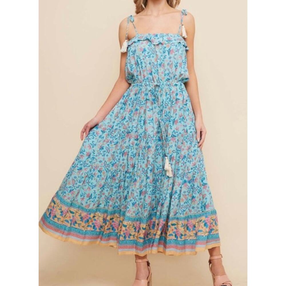 Saints & Hearts Midi Dress Womens Size L Floral Paisley Mixed Print Boho Flowy